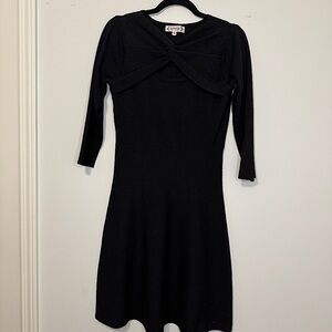 Nanette Lepore Black Knit Fit & Flare Dress | Twist Front | Size Small